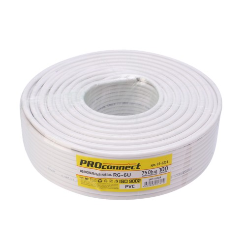 Кабель коаксиальный LIGHT RG-6U 75 Ом CCS/Al/Al бухта 100 м бел