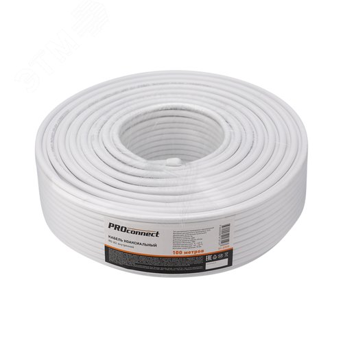 Кабель коаксиальный RG-6U 75 Ом CCS/A l/Al 48% бухта 100м белый