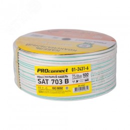 Кабель коаксиальный SAT 703 B Cu/Al/Cu 64% 75 Ом бухта 100 м бел