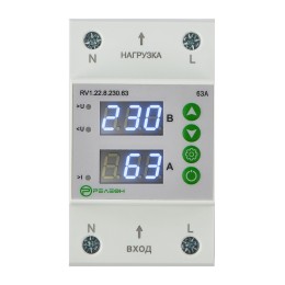 Реле контроля напряжения и тока с разрывом фазы и нейтрали L+N (230B AC) 63A