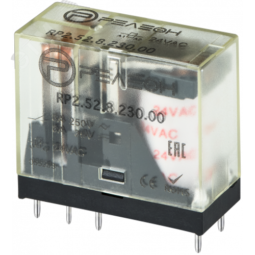 Миниатюрное промежуточное реле, 2 перекидных контакта 5А, 230В AC