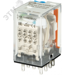 Промежуточное реле, 4 перекидных контакта 6А, 24В (DC), блокируемая кнопка проверки, светодиод