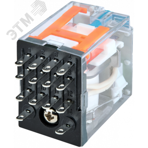 Промежуточное реле, 4 перекидных контакта 6А, 24В (DC), блокируемая кнопка проверки, светодиод