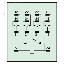 Реле промежуточное, 4 перекидных контакта 6А 230В AC блокируемая кнопка проверки, светодиод
