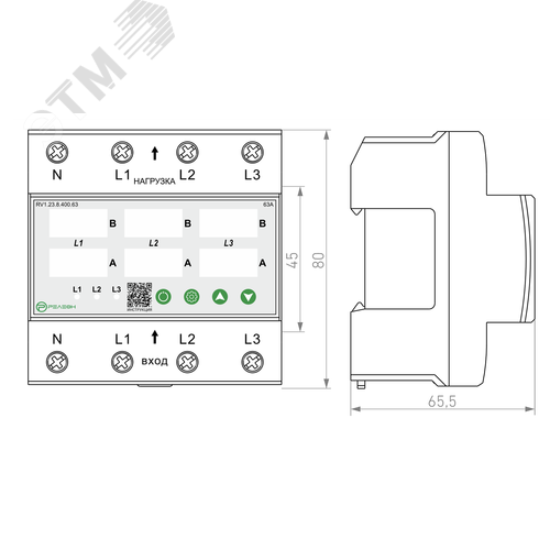 Реле контроля напряжения и тока 3L 400В AC 63А