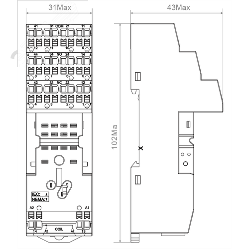 Розетка с push in клеммами для реле RP4.34 и модуля PM8, 10А