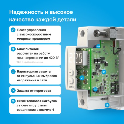 Реле напряжения однофазное, 40А, белая индикация