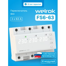 Переключатель фаз автоматический, на DIN-рейку, 63А, белая индикация