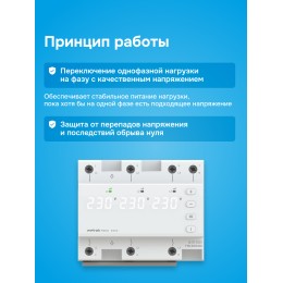 Переключатель фаз автоматический, на DIN-рейку, 63А, белая индикация