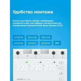 Переключатель фаз автоматический, на DIN-рейку, 63А, белая индикация
