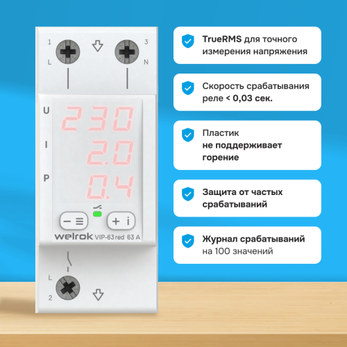 Многофункциональное реле, 63А, красная индикация