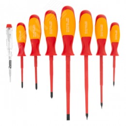 Набор отверток диэлектрических до 1000 В + тестер, 8 шт., PH + SL, CrMo, 2к рукоятка