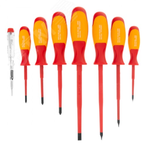 Набор отверток диэлектрических до 1000 В + тестер, 8 шт., PH + SL, CrMo, 2к рукоятка