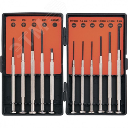 Набор отверток для точных работ, 11 шт., PH + SL, HCS, Point рукоятка