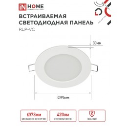 Панель светодиодная встраиваемая круглая RLP-VC 6Вт 230В 6500 420Лм 95мм белая IP40 IN HOME