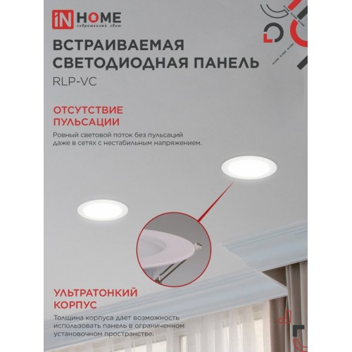 Панель светодиодная встраиваемая круглая RLP-VC 18Вт 230В 4000К 1440Лм 185мм белая IP40 IN HOME