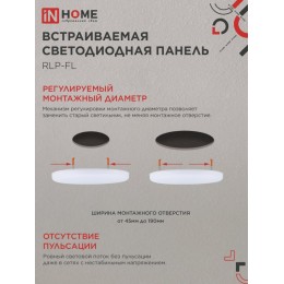 Панель светодиодная встраиваемая безрамочная RLP-FL 36Вт 230В 4000К 3240Лм 223мм с регулируемым монтажом 45-190мм белая IP20 IN HOME