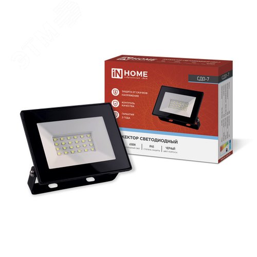 Прожектор светодиодный СДО-7 30 Вт 6500К IP65 черный IN HOME