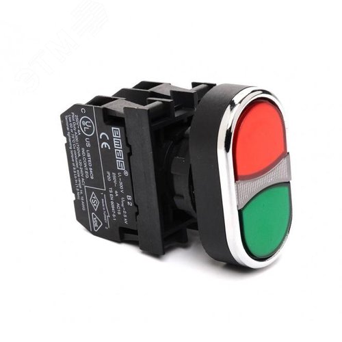 Кнопка сдвоенная 1НО+1НЗ, красный + зелёный цвет ,серия B,250В AC, 4А, IP50