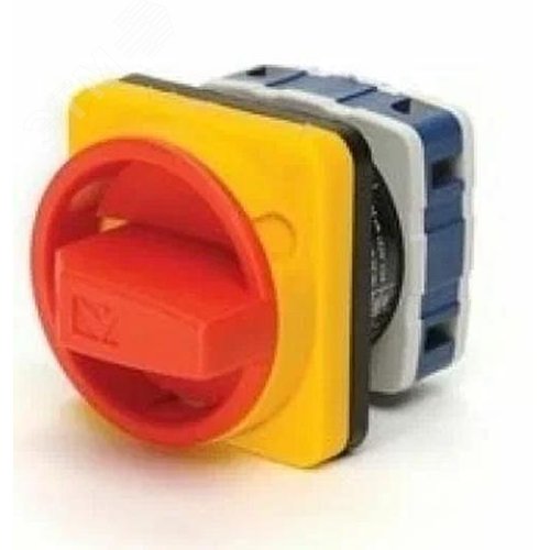 Переключатель двухпозиционный аварийный 20А (0-1) 90 градусов, 2 полюса, рамка 48х48 мм, 400В AC, IP54