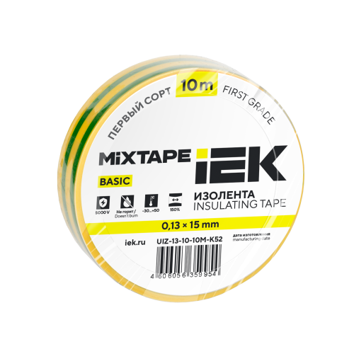 MIXTAPE BASIC Изолента 0,13х15мм желто-зеленая 10м IEK