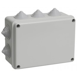 Коробка распаячная КМ41241 для открытой проводки безгалогенная (HF) 150х110х70мм IP44 10 гермовводов серая IEK