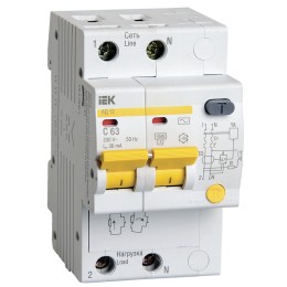 KARAT Дифференциальный автомат АД12 2P 63А 30мА тип AC IEK