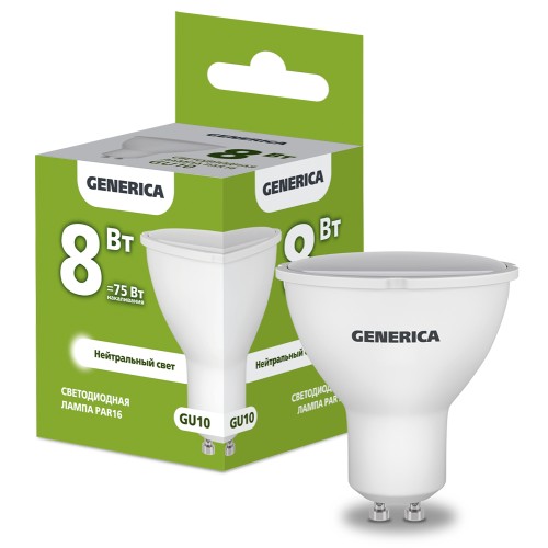 Лампа светодиодная PAR16 софит 8Вт 230В 4000К GU10 GENERICA