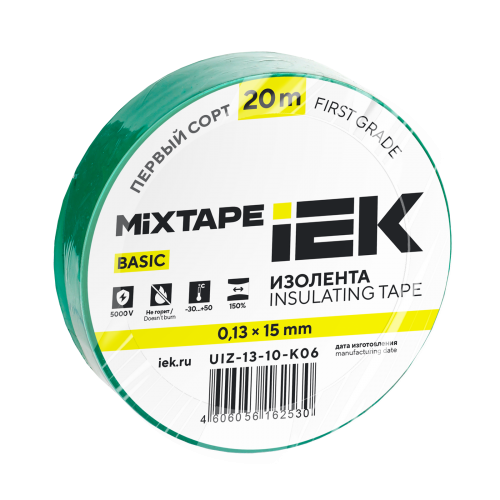 MIXTAPE BASIC Изолента 0,13х15мм зеленая 20м IEK