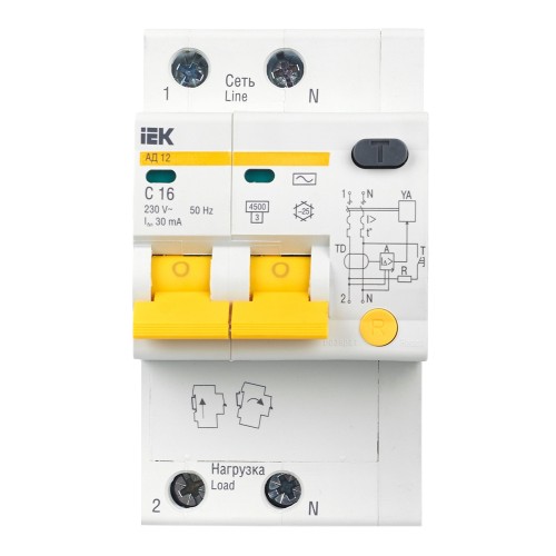 KARAT Дифференциальный автомат АД12 2P 16А 30мА тип AC IEK