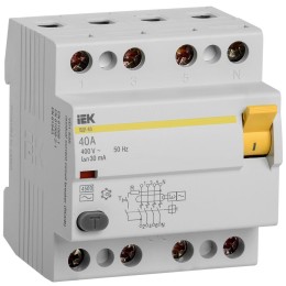 Выключатель дифференциальный (УЗО) ВД1-63 4Р 40А 30мА IEK