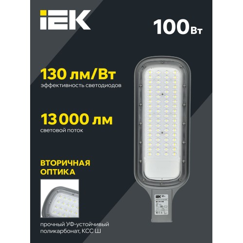 Светильник светодиодный консольный ДКУ 1012-100Ш 5000К IP65 серый IEK