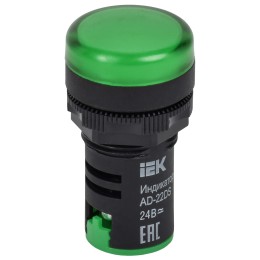 Лампа AD22DS(LED)матрица d=22мм зеленый 24В AC/DC