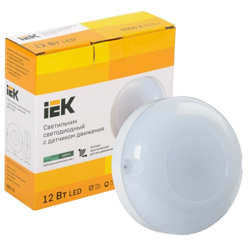 Светильник светодиодный ДПО 1002 12Вт 4000K IP54 с акустическим датчиком IEK