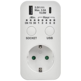 РТЭ-4 Розетка-таймер электронный с USB A+C 15мин-8ч 16А IP20 белый IEK