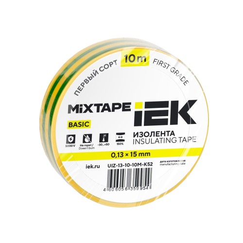 MIXTAPE BASIC Изолента 0,13х15мм желто-зеленая 10м IEK