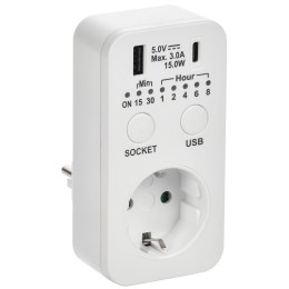 РТЭ-4 Розетка-таймер электронный с USB A+C 15мин-8ч 16А IP20 белый IEK