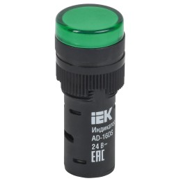 Лампа AD16DS(LED)матрица d=16мм зеленый 24В AC/DC