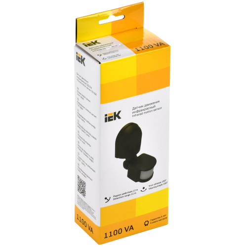 Датчик движения ДД-008 1100Вт 180град 12м IP44 черный IEK