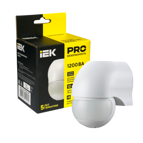 Датчик движения ДД-010 1100Вт 180град 10м IP44 белый IEK