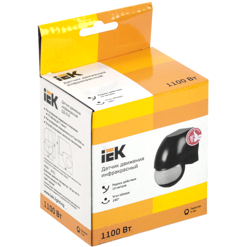 Датчик движения ДД-010 1100Вт 180град 10м IP44 черный IEK
