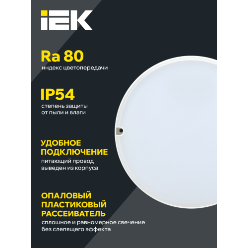 Светильник светодиодный ЖКХ ДПО 2005 12Вт 6500K IP54 круг белый IEK