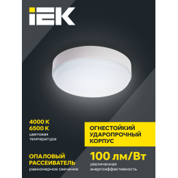 Светильник светодиодный ЖКХ ДПО 4005 8Вт 6500K IP54 круг белый IEK