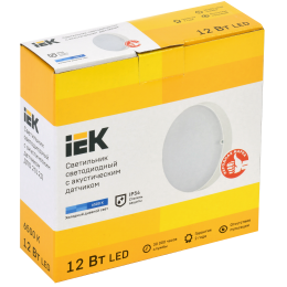 Светильник светодиодный ДПО 2012Д 12Вт IP54 6500К круг белый с акустическим датчиком IEK