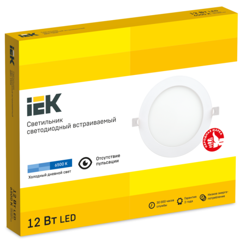 Светильник ДВО 1606 белый круг LED 12Вт 6500 IP20 IEK