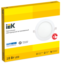 Светильник ДВО 1608 белый, круг LED 18Вт 6500 IP20 IEK