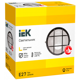 Светильник НПП1302 круг с решеткой 60Вт IP54 белый IEK