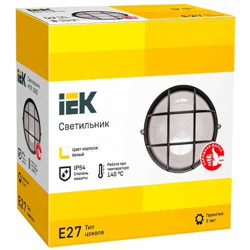 Светильник НПП1302 круг с решеткой 60Вт IP54 белый IEK