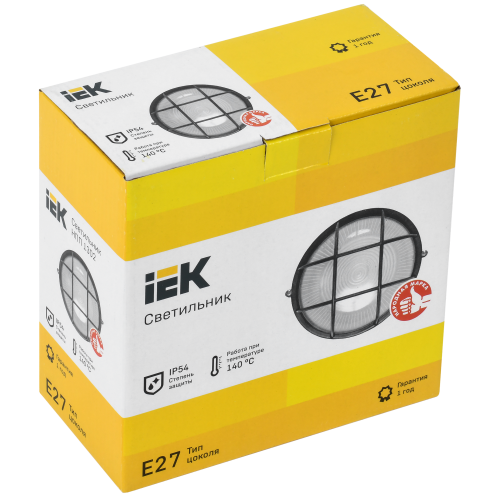 Светильник НПП1302 круг с решеткой 60Вт IP54 черный IEK