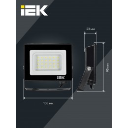 Прожектор СДО 06-20 светодиодный черный IP65 6500 K IEK